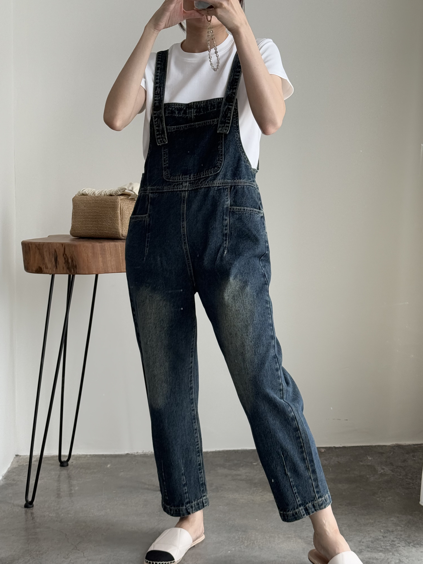 American Denim Dungaree Pants & Pezy Basic Tee-The Black Bow-