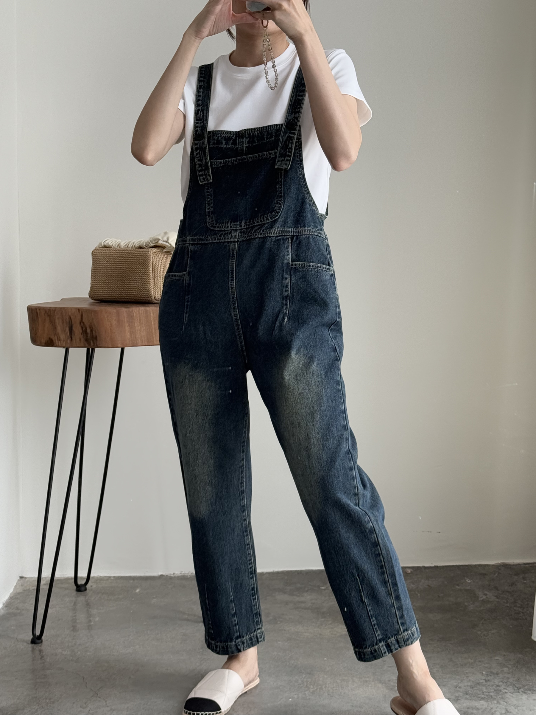 American Denim Dungaree Pants & Pezy Basic Tee-The Black Bow-