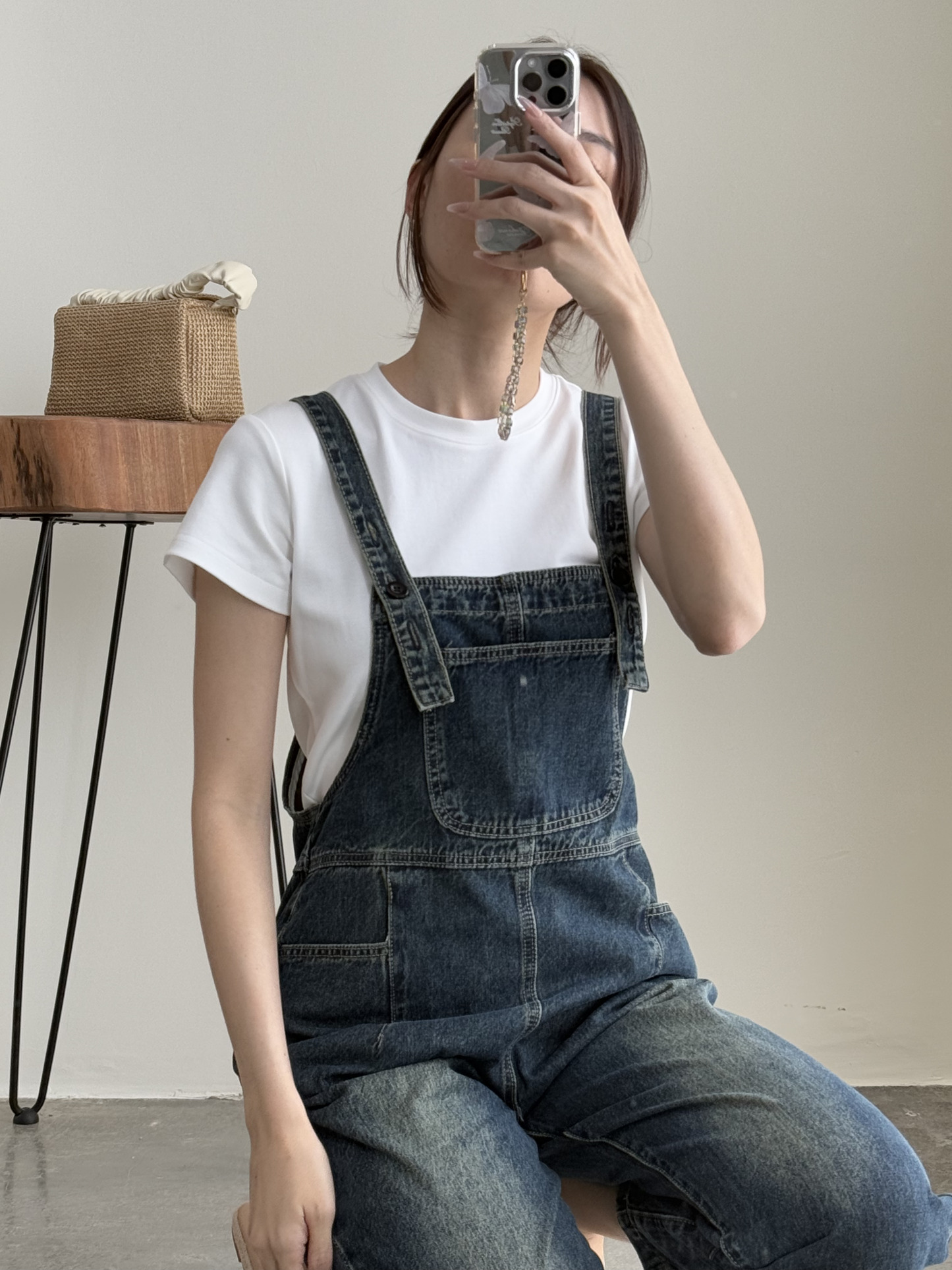 American Denim Dungaree Pants & Pezy Basic Tee-The Black Bow-