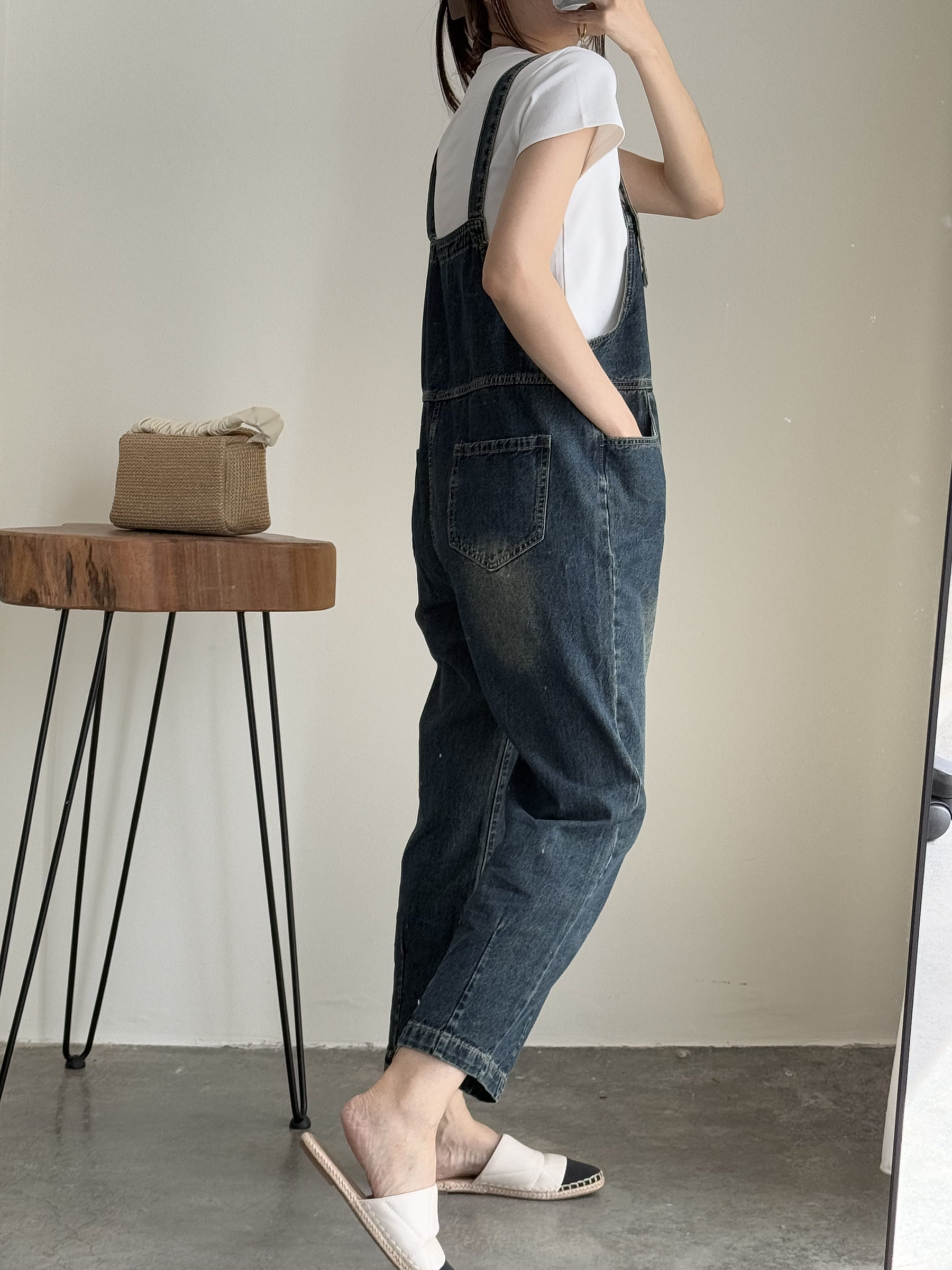 American Denim Dungaree Pants & Pezy Basic Tee-The Black Bow-