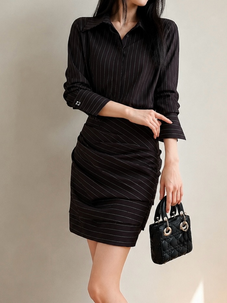Cataleya Pinstripe Ruched Shirt Dress