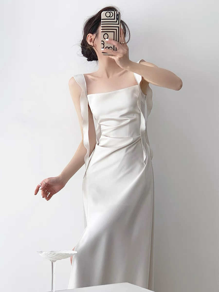 Natsuko Satin Ceremony Dress-The Black Bow-
