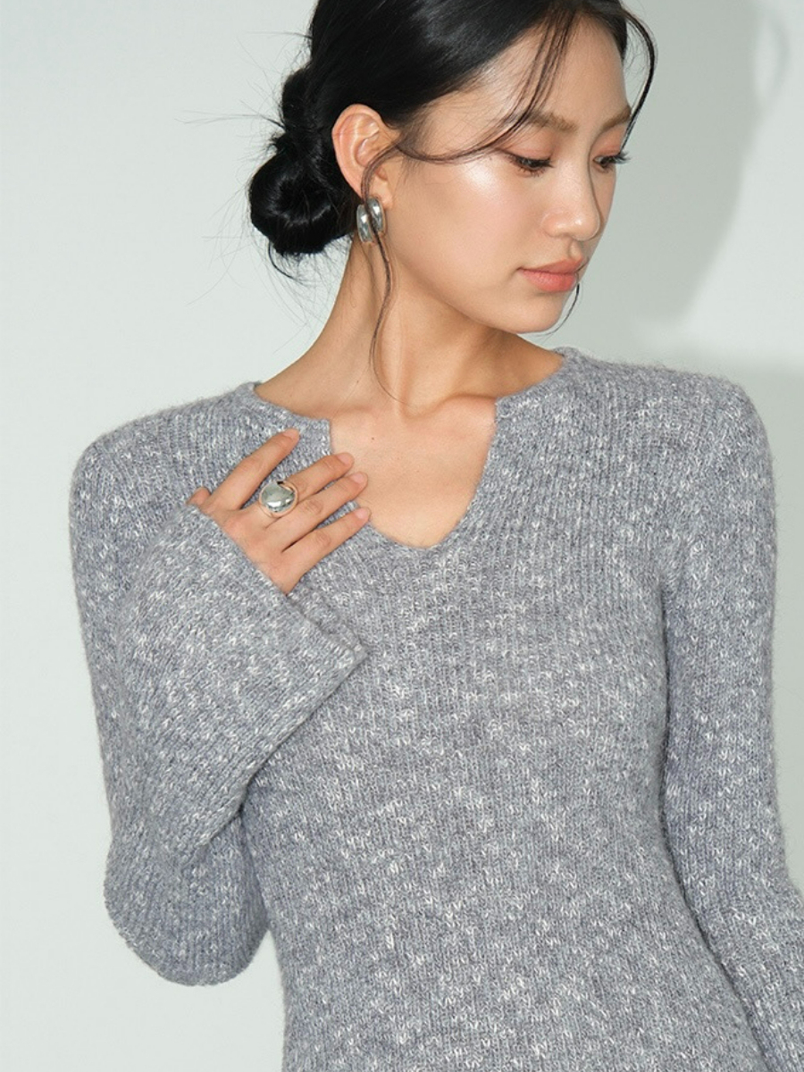 Jerryco Trumpet Sleeve Woolen Mini Dress-The Black Bow-