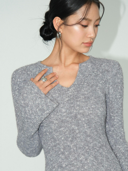 Jerryco Trumpet Sleeve Woolen Mini Dress-The Black Bow-