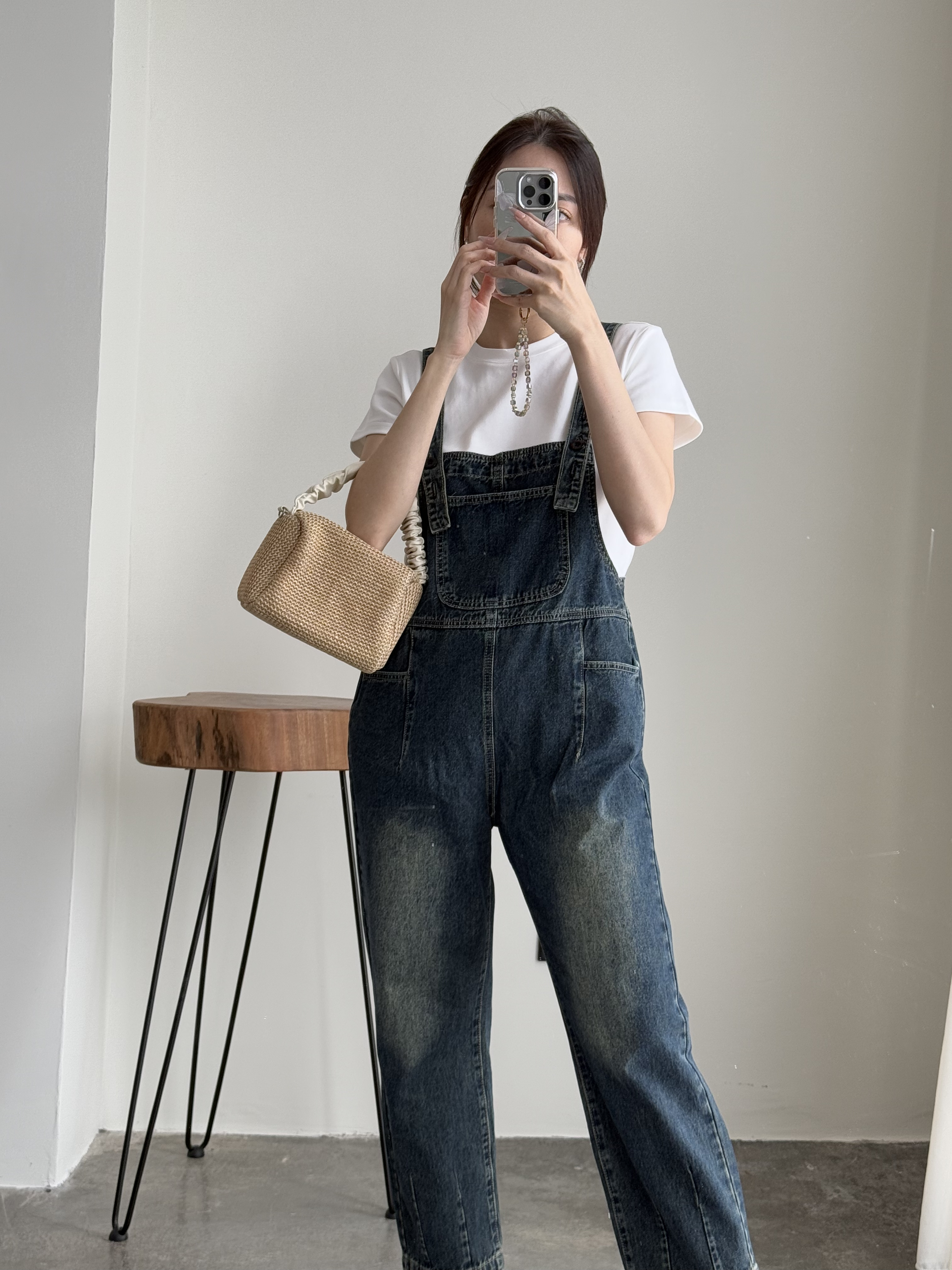 American Denim Dungaree Pants & Pezy Basic Tee-The Black Bow-