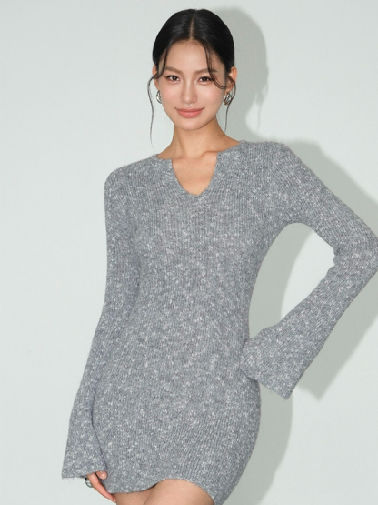 Jerryco Trumpet Sleeve Woolen Mini Dress-The Black Bow-