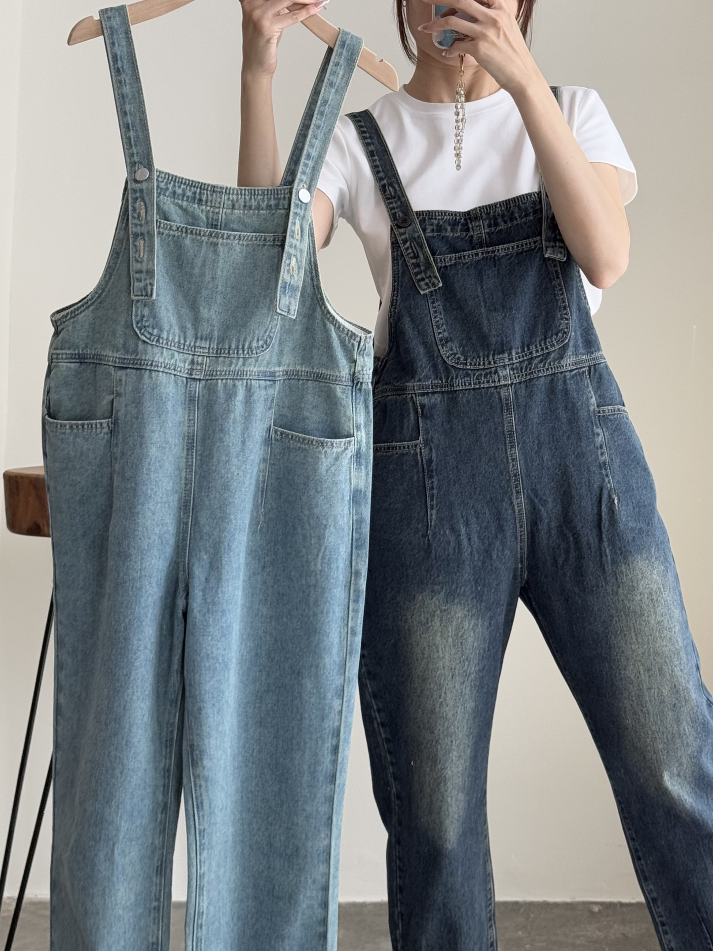 American Denim Dungaree Pants & Pezy Basic Tee-The Black Bow-