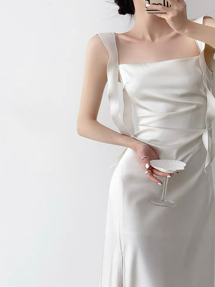 Natsuko Satin Ceremony Dress-The Black Bow-