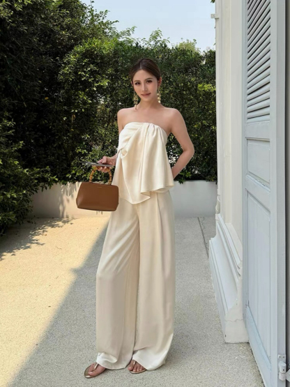 Falishia Crinkled Satin Tube Top and Pants (Top & bottoms sold seperately)