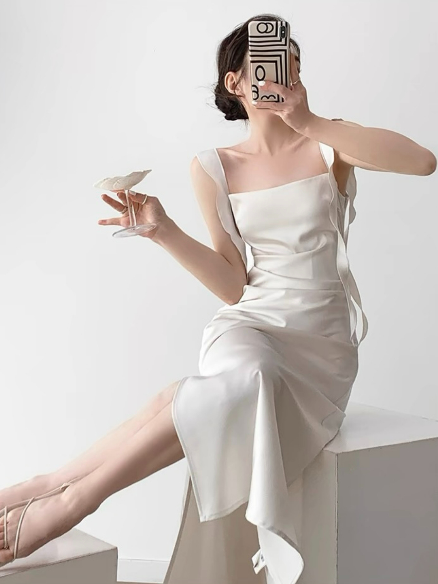 Natsuko Satin Ceremony Dress-The Black Bow-