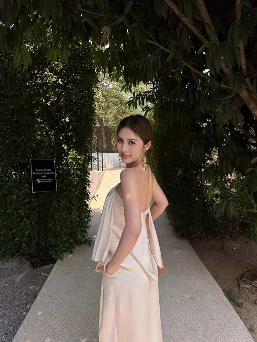 Falishia Crinkled Satin Tube Top and Pants (Top & bottoms sold seperately)