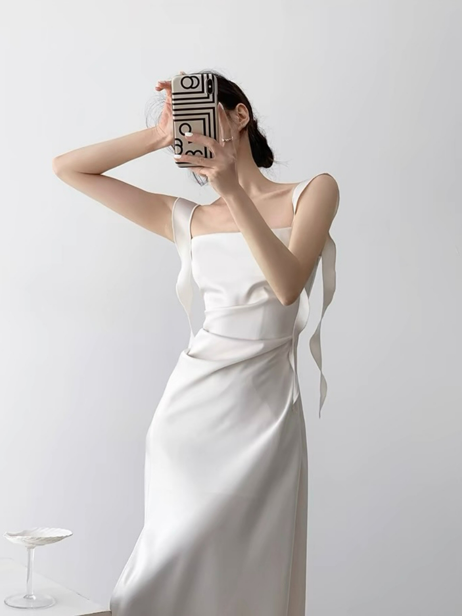 Natsuko Satin Ceremony Dress-The Black Bow-