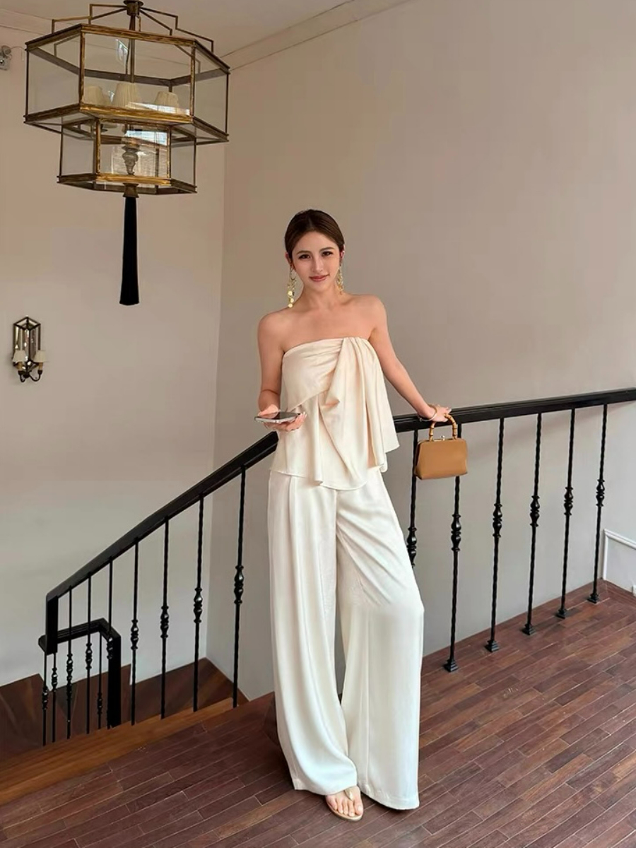 Falishia Crinkled Satin Tube Top and Pants (Top & bottoms sold seperately)