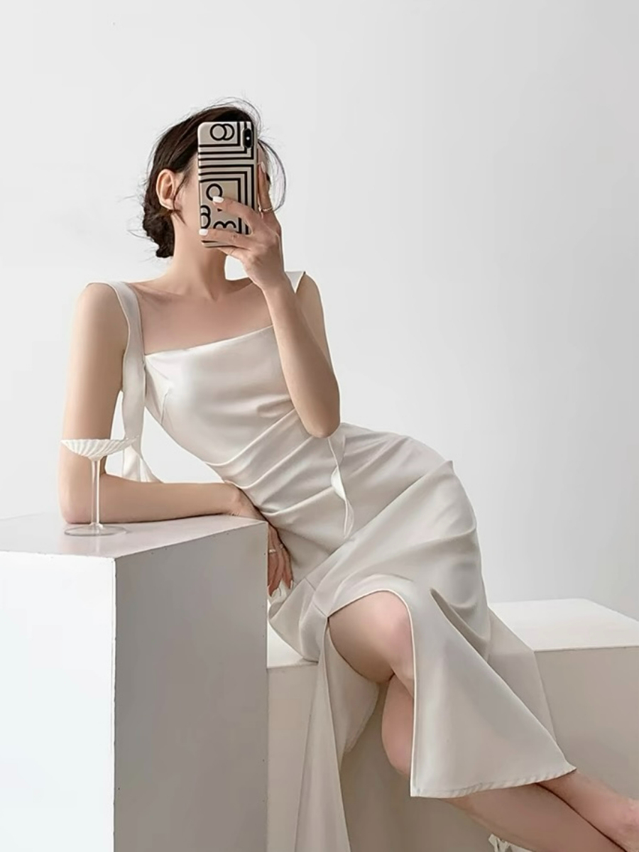 Natsuko Satin Ceremony Dress-The Black Bow-