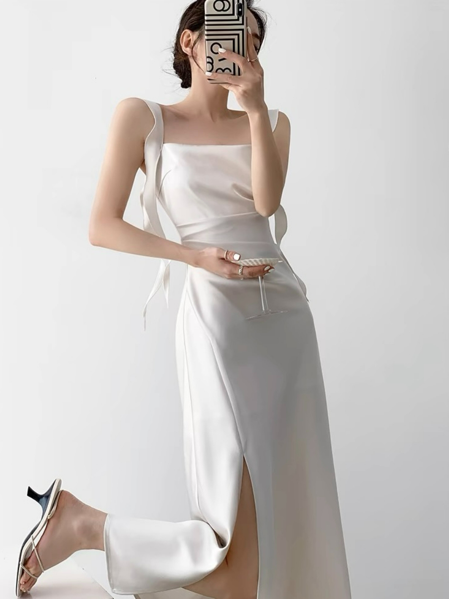 Natsuko Satin Ceremony Dress-The Black Bow-