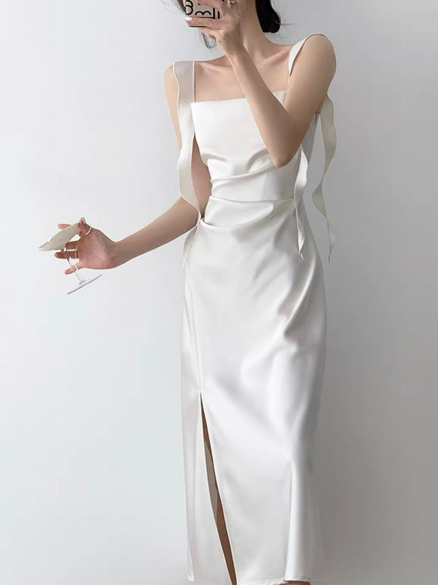 Natsuko Satin Ceremony Dress-The Black Bow-