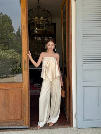 Falishia Crinkled Satin Tube Top and Pants (Top & bottoms sold seperately)