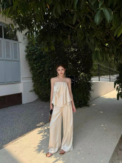 Falishia Crinkled Satin Tube Top and Pants (Top & bottoms sold seperately)