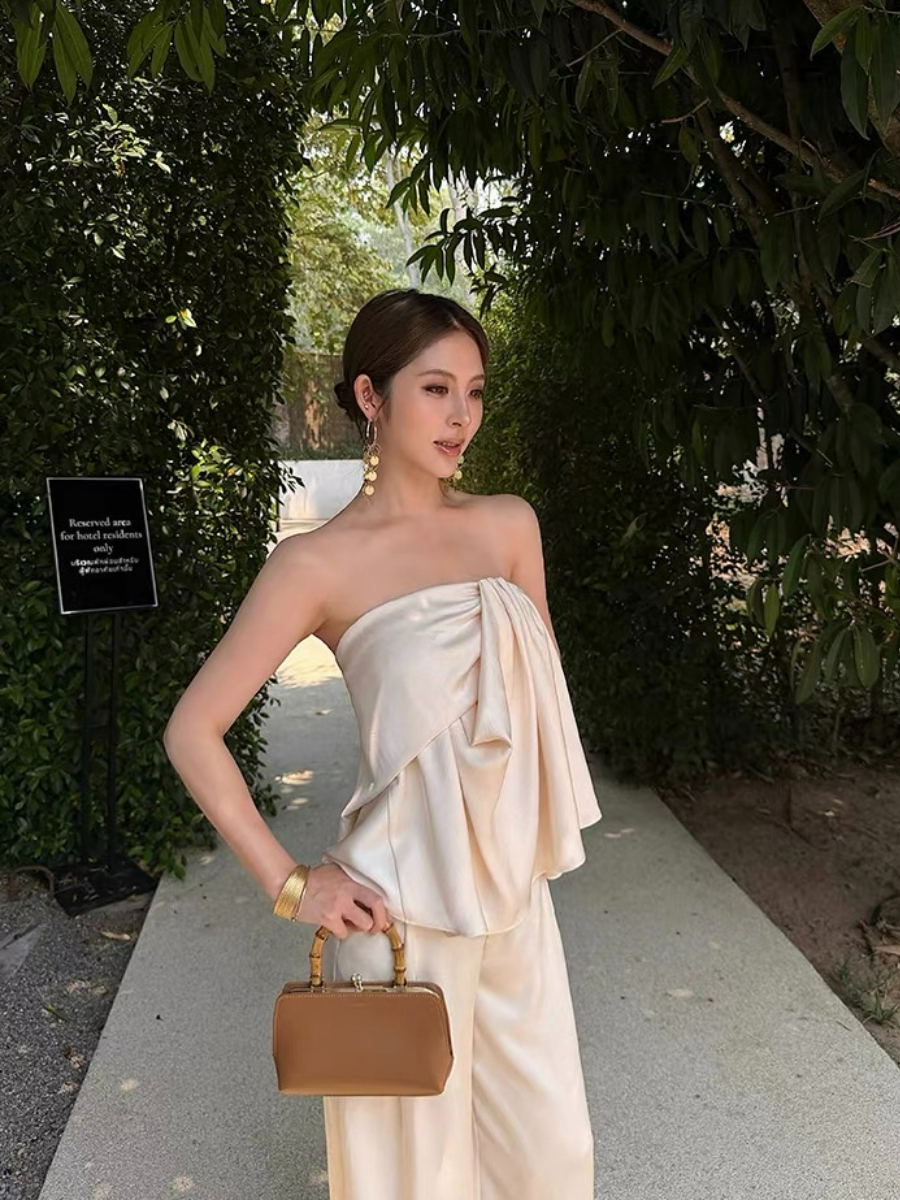 Falishia Crinkled Satin Tube Top and Pants (Top & bottoms sold seperately)