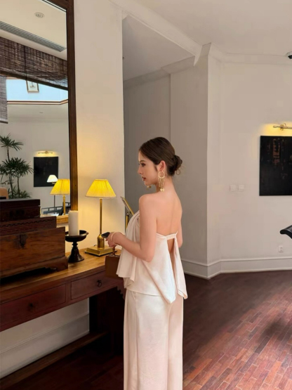 Falishia Crinkled Satin Tube Top and Pants (Top & bottoms sold seperately)