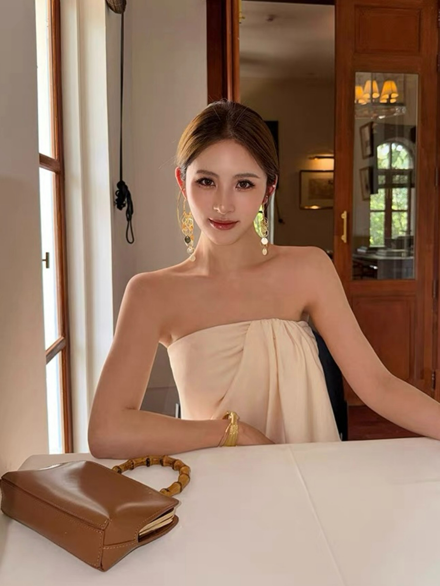 Falishia Crinkled Satin Tube Top and Pants (Top & bottoms sold seperately)