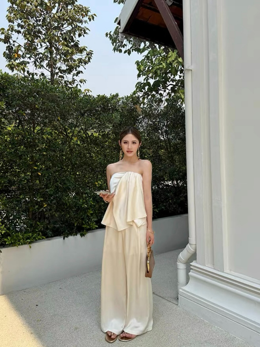 Falishia Crinkled Satin Tube Top and Pants (Top & bottoms sold seperately)