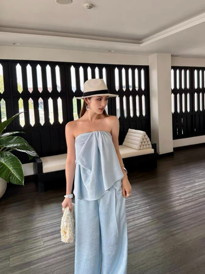 Falishia Crinkled Satin Tube Top and Pants (Top & bottoms sold seperately)