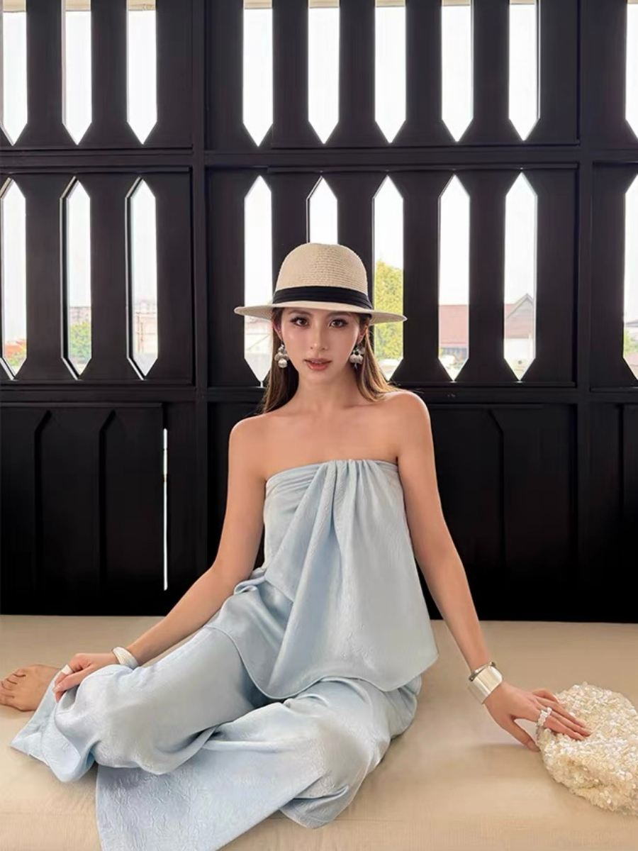 Falishia Crinkled Satin Tube Top and Pants (Top & bottoms sold seperately)