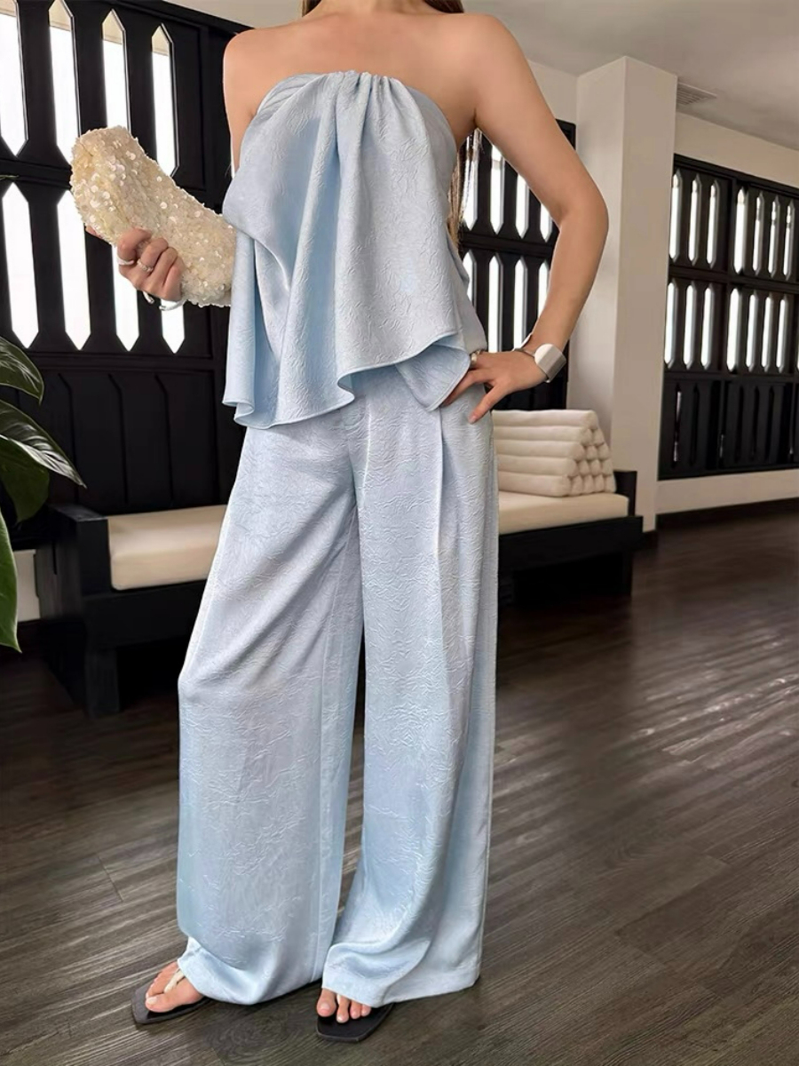 Falishia Crinkled Satin Tube Top and Pants (Top & bottoms sold seperately)