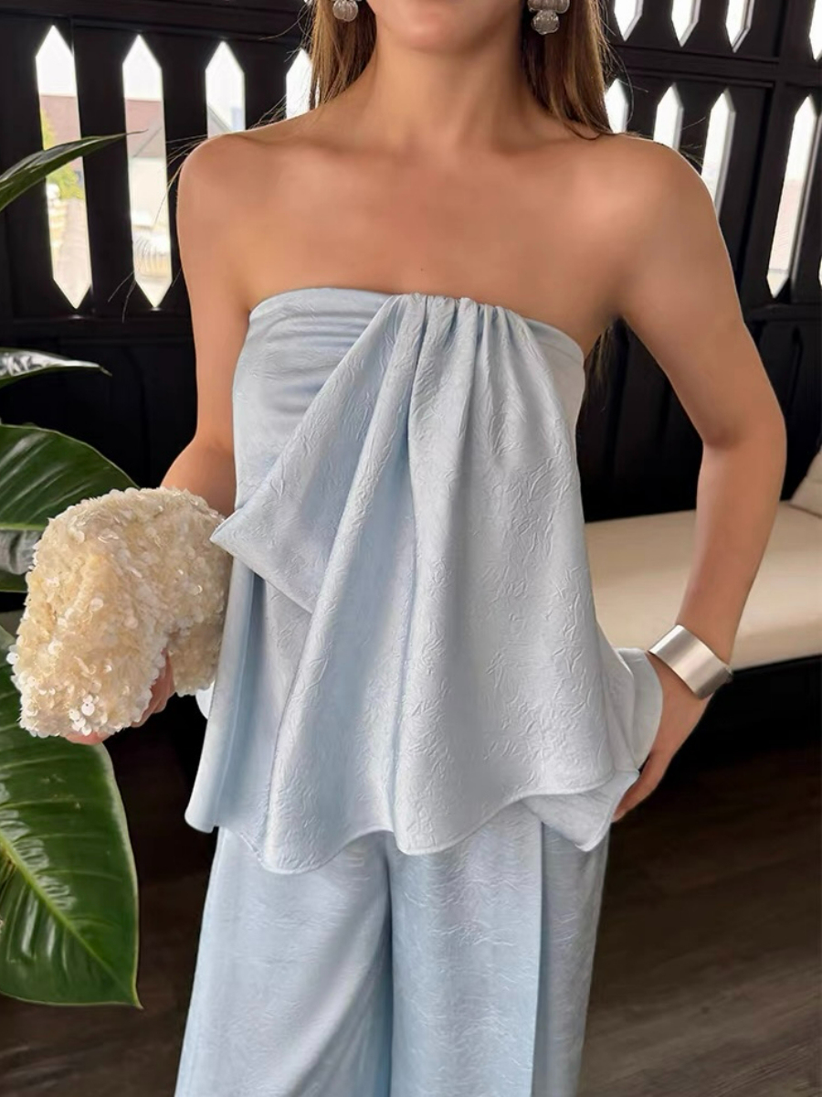 Falishia Crinkled Satin Tube Top and Pants (Top & bottoms sold seperately)