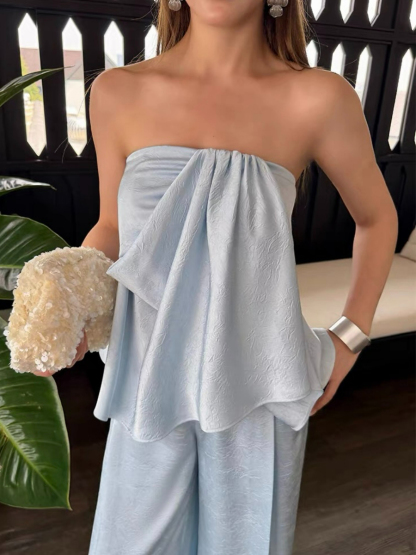 Falishia Crinkled Satin Tube Top and Pants (Top & bottoms sold seperately)