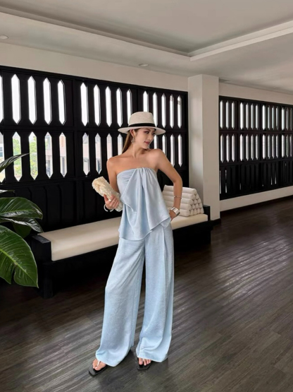 Falishia Crinkled Satin Tube Top and Pants (Top & bottoms sold seperately)