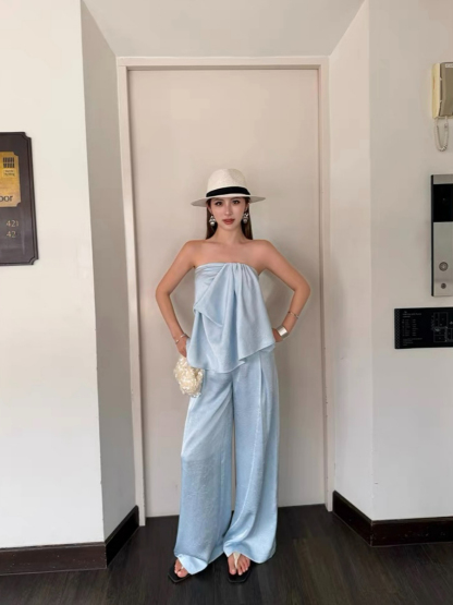 Falishia Crinkled Satin Tube Top and Pants (Top & bottoms sold seperately)