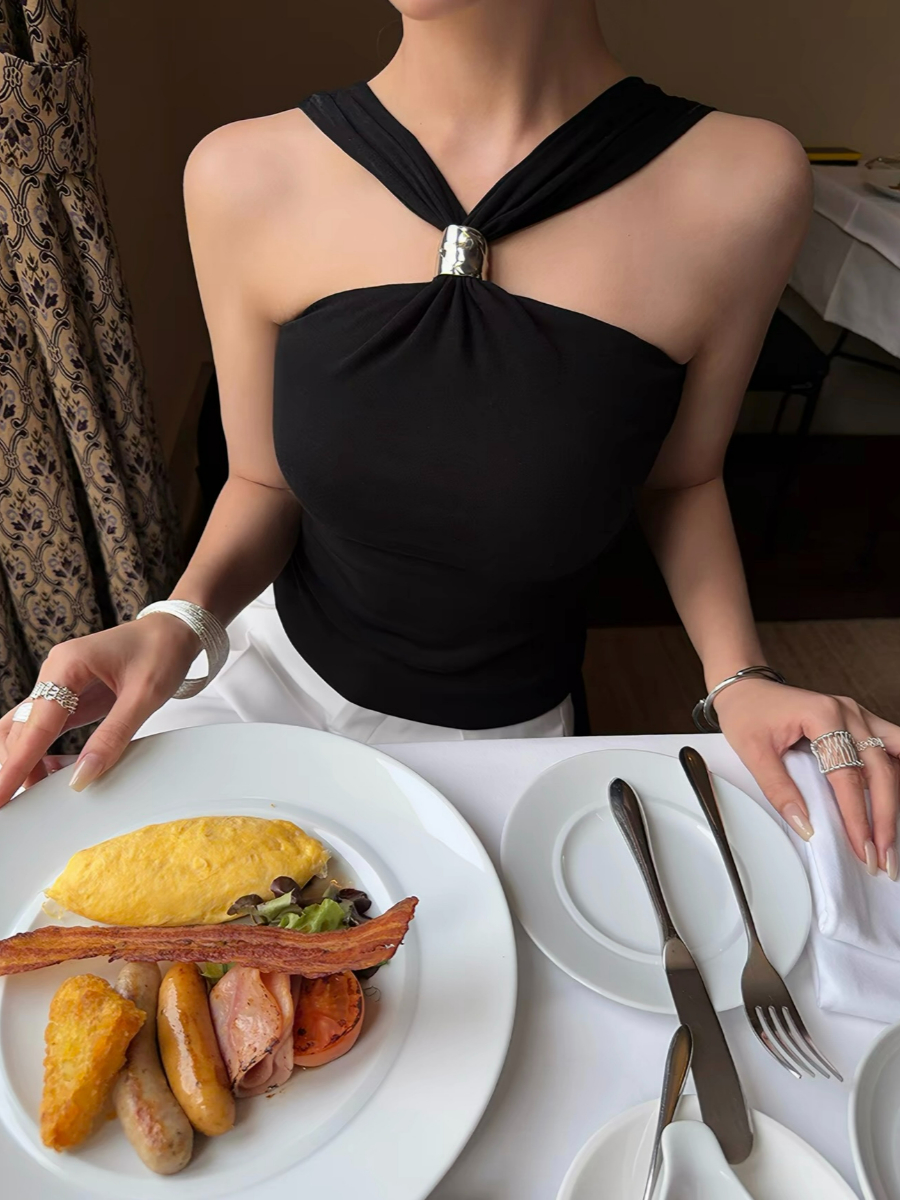 Fatmah Ring-Detail Halter Neck Top