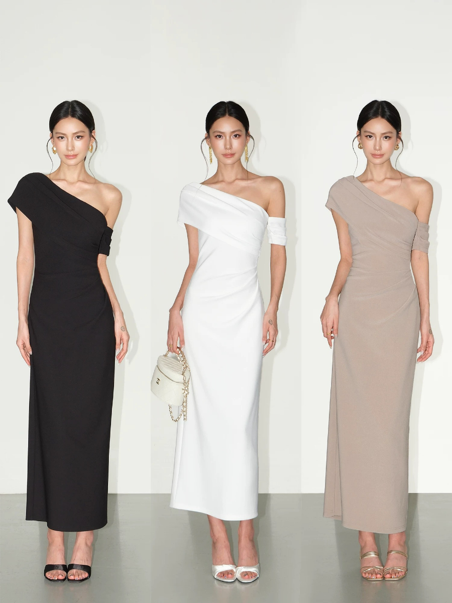 Frederika Asymmetric Shoulder Dinner Dress