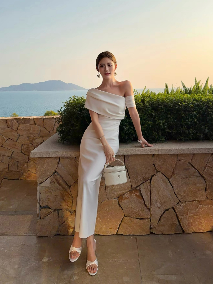 Frederika Asymmetric Shoulder Dinner Dress
