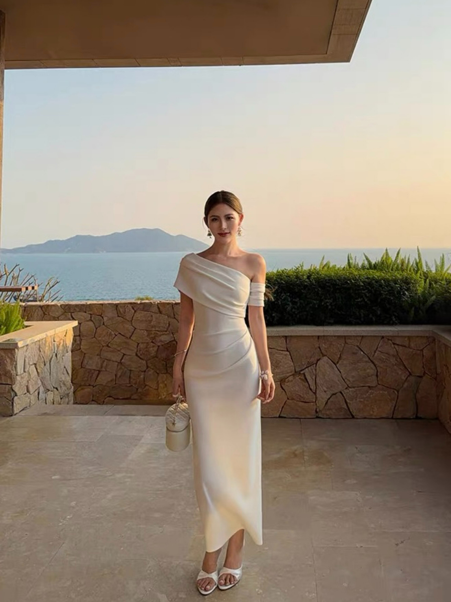 Frederika Asymmetric Shoulder Dinner Dress