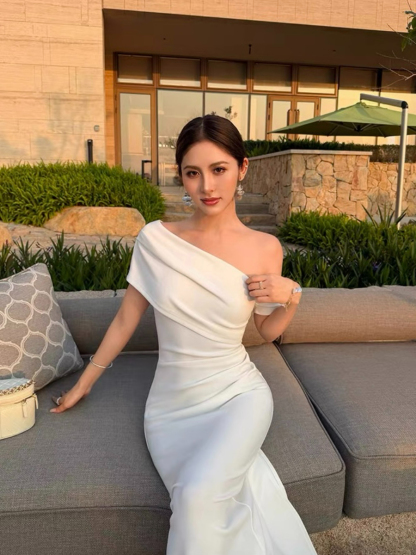 Frederika Asymmetric Shoulder Dinner Dress