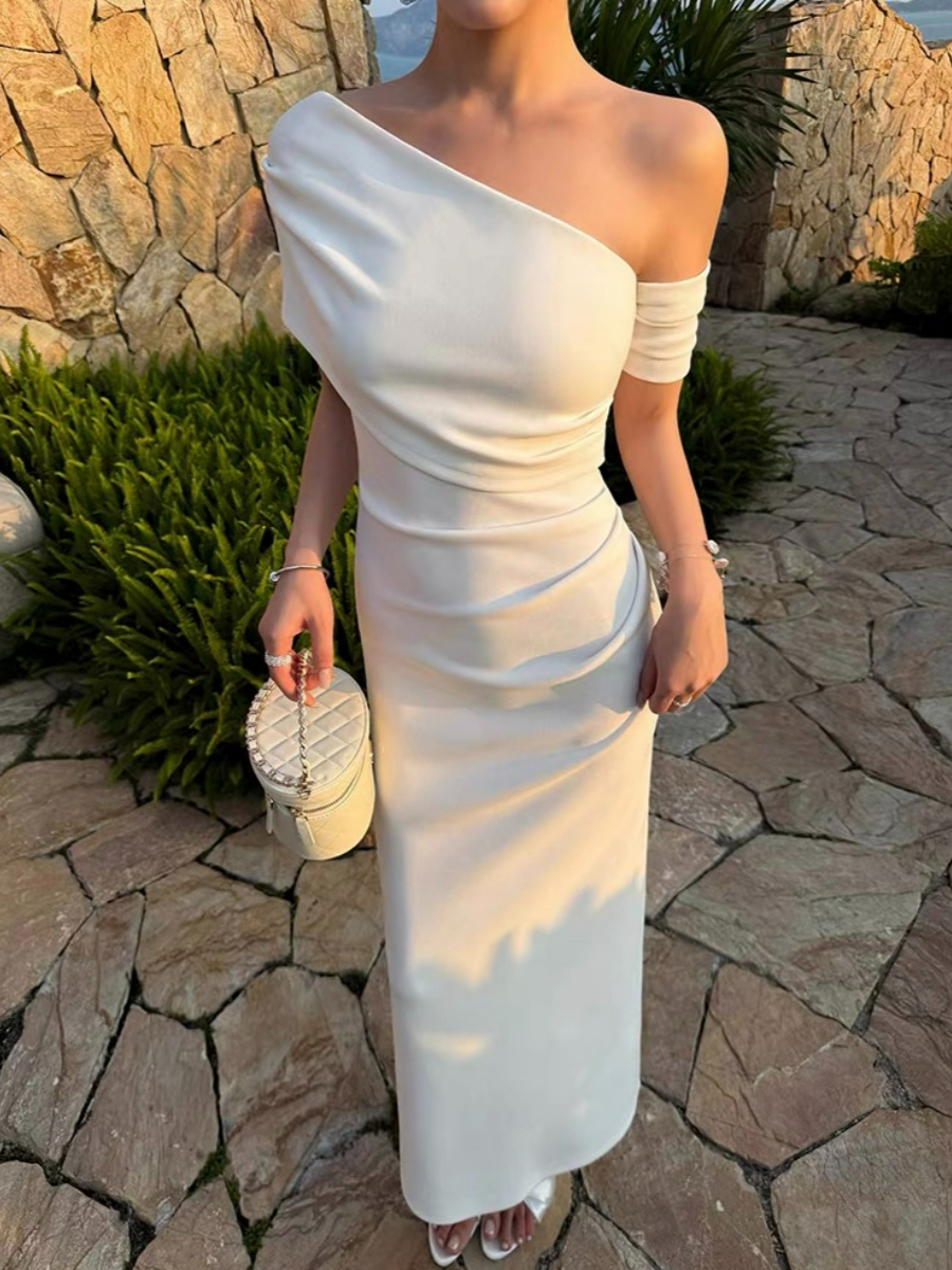 Frederika Asymmetric Shoulder Dinner Dress
