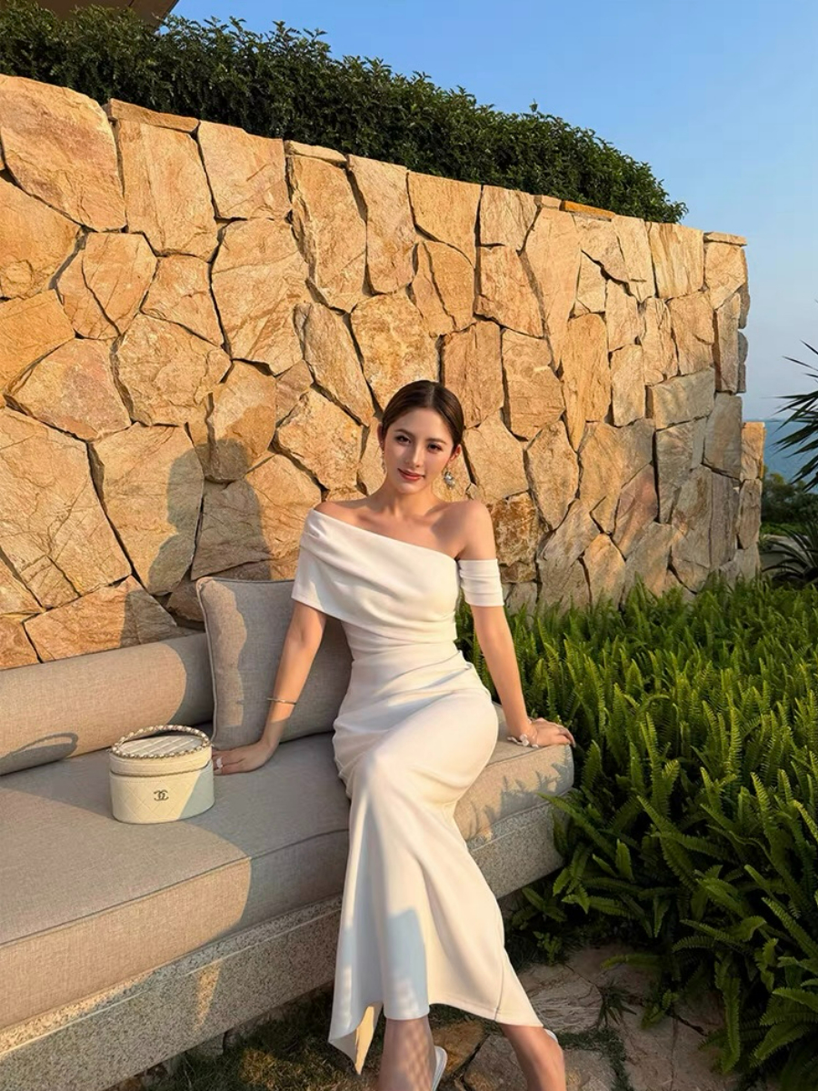 Frederika Asymmetric Shoulder Dinner Dress