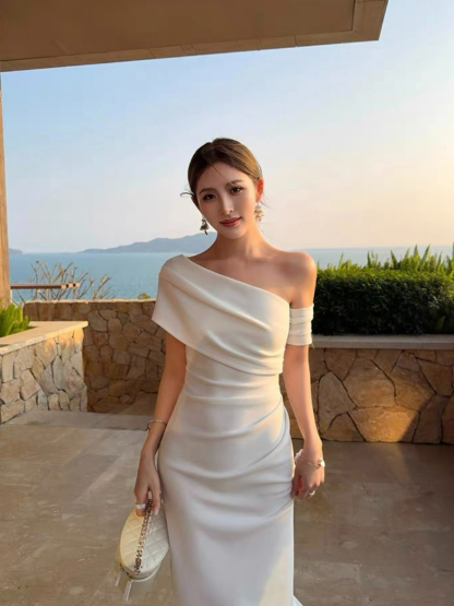 Frederika Asymmetric Shoulder Dinner Dress