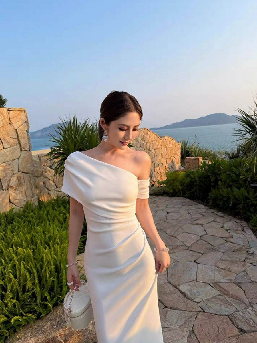 Frederika Asymmetric Shoulder Dinner Dress