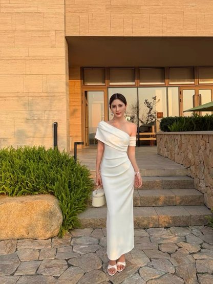 Frederika Asymmetric Shoulder Dinner Dress
