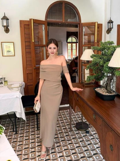 Frederika Asymmetric Shoulder Dinner Dress