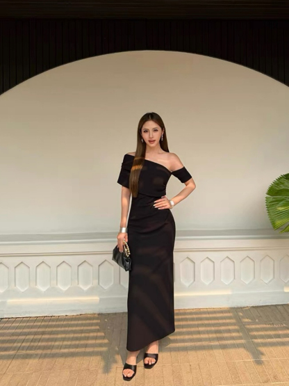 Frederika Asymmetric Shoulder Dinner Dress
