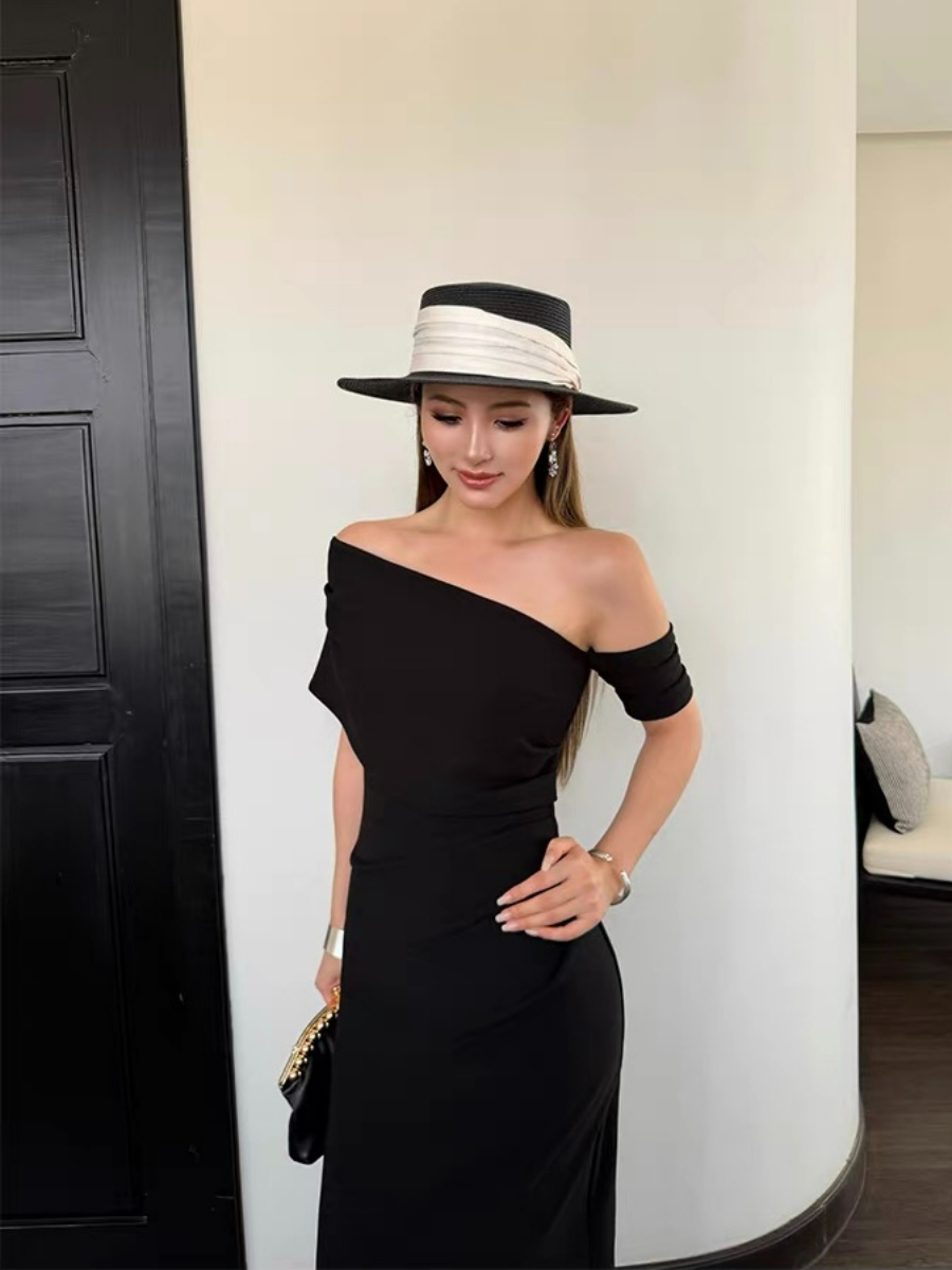Frederika Asymmetric Shoulder Dinner Dress