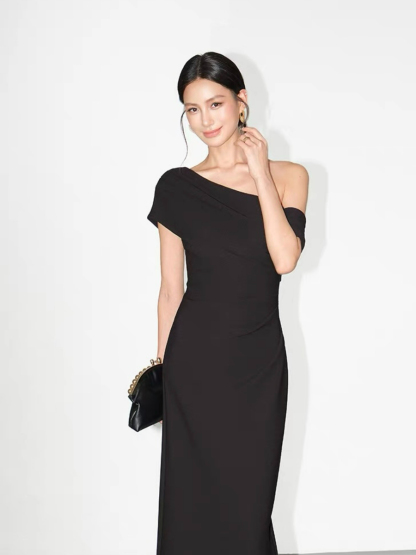 Frederika Asymmetric Shoulder Dinner Dress