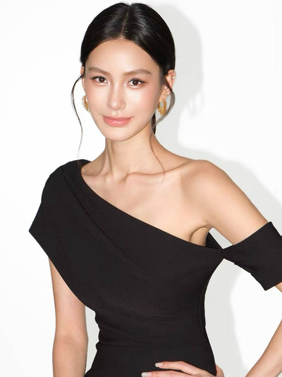 Frederika Asymmetric Shoulder Dinner Dress