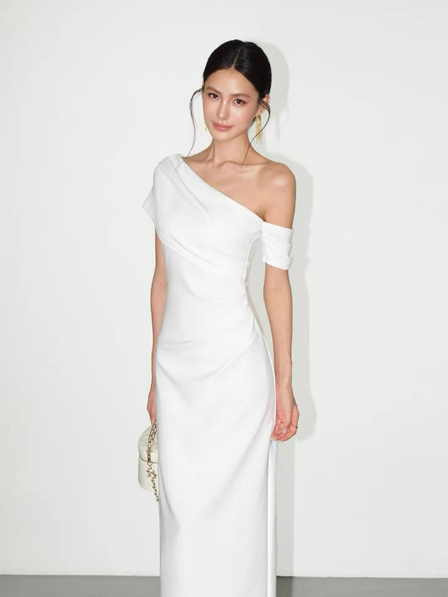 Frederika Asymmetric Shoulder Dinner Dress
