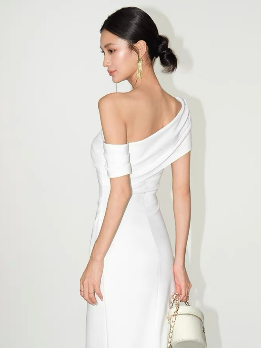 Frederika Asymmetric Shoulder Dinner Dress